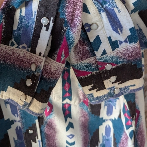 VTG 80s Wrangler Chamois Southwestern Aztec Tribal Long Sleeve Snap Shirt 19x36 - Picture 3 of 9